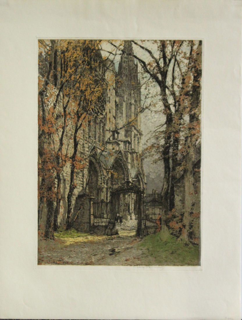 LUIGI KASIMIR Colored Etching, Pencil Signed, Cathedral (1 of 3)