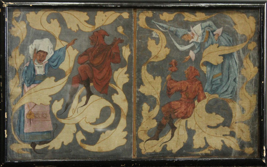 Two [2] 19th C. Oil on Canvas Jester Figures Paintings (1 of 4)