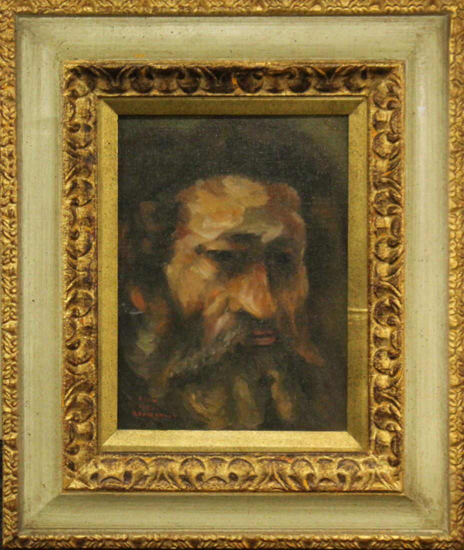 AFTER REMBRANDT Oil/B Painting Portrait Elder Man (1 of 3)
