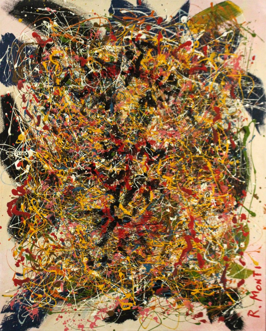 R MONTI Large Mid-Century Modern Drip Splatter Abstract (1 of 3)