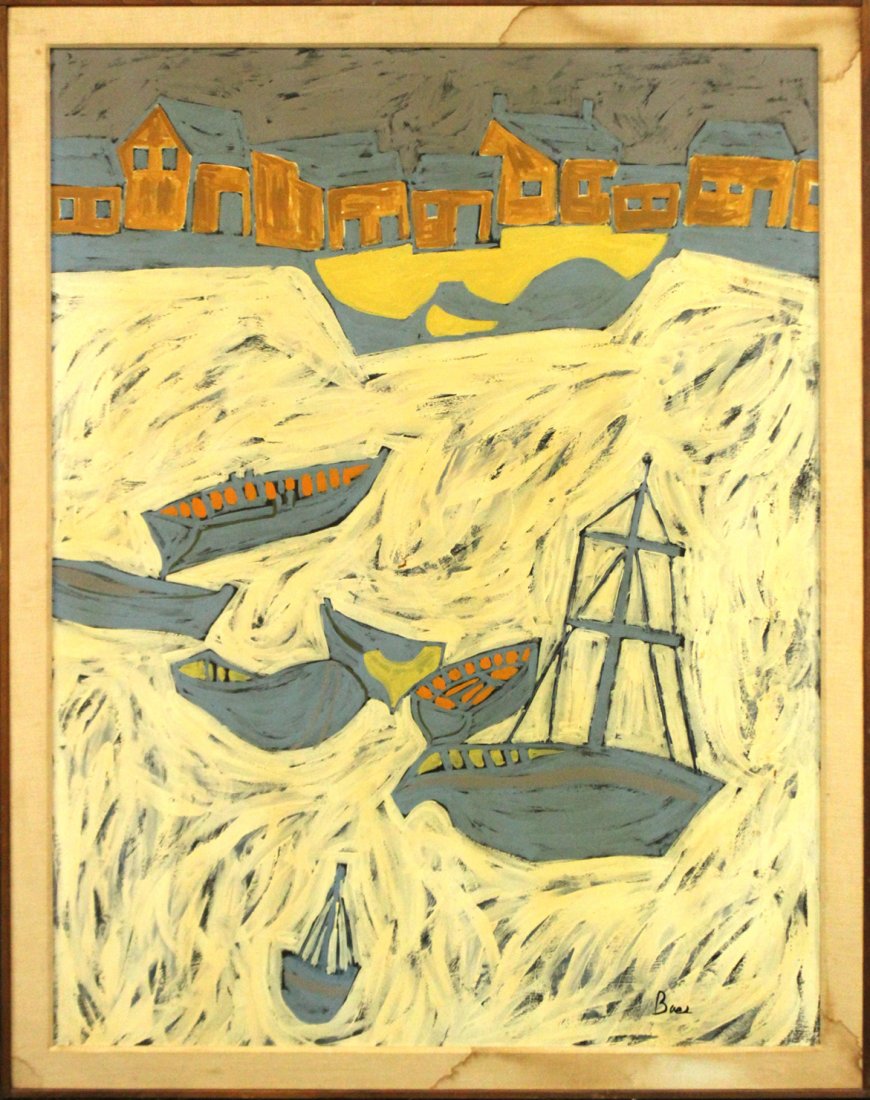 BAES, Mid-Century Modern Oil/B Boats - Karl Mann Label (1 of 4)