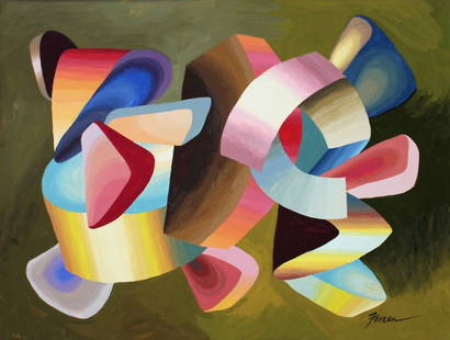 JOHN FERREN 1905 -1970 Mid-Century Abstract Composition: JOHN FERREN 1905 -1970 Mid-Century Abstract Composition. Gouache painting on paper, very colorful, signed lower right. Size: image 13.75 in/ x 18.25 in.......ASKart: John Ferren (1905 - 1970) John