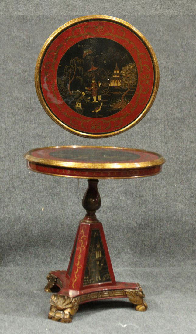 Oriental Red Lacquered Tilt Top Tea Table, Paw Feet (1 of 5)