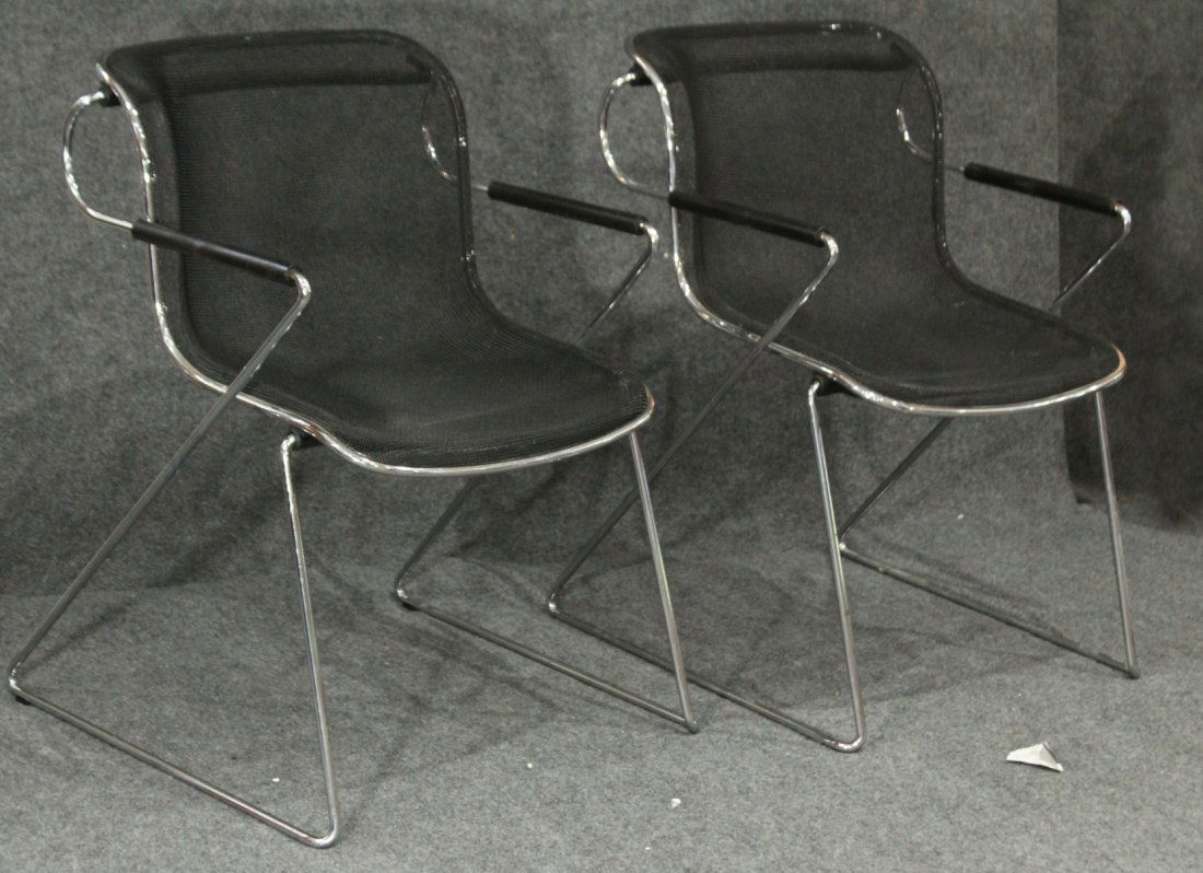 Pair Italian Design Chrome and Metal Mesh Arm Chairs (1 of 5)