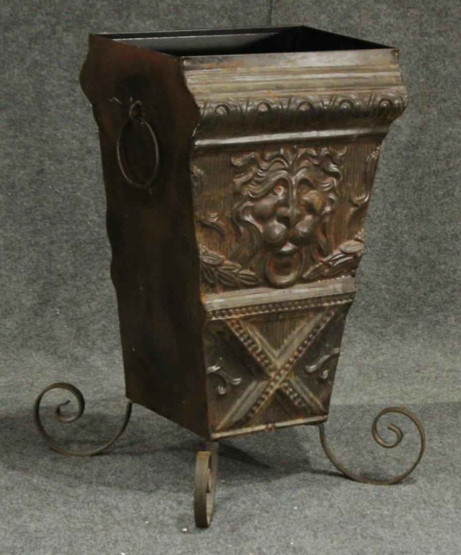 Toleware Standing Kindling Wood Metal Bin Lions Heads (1 of 5)