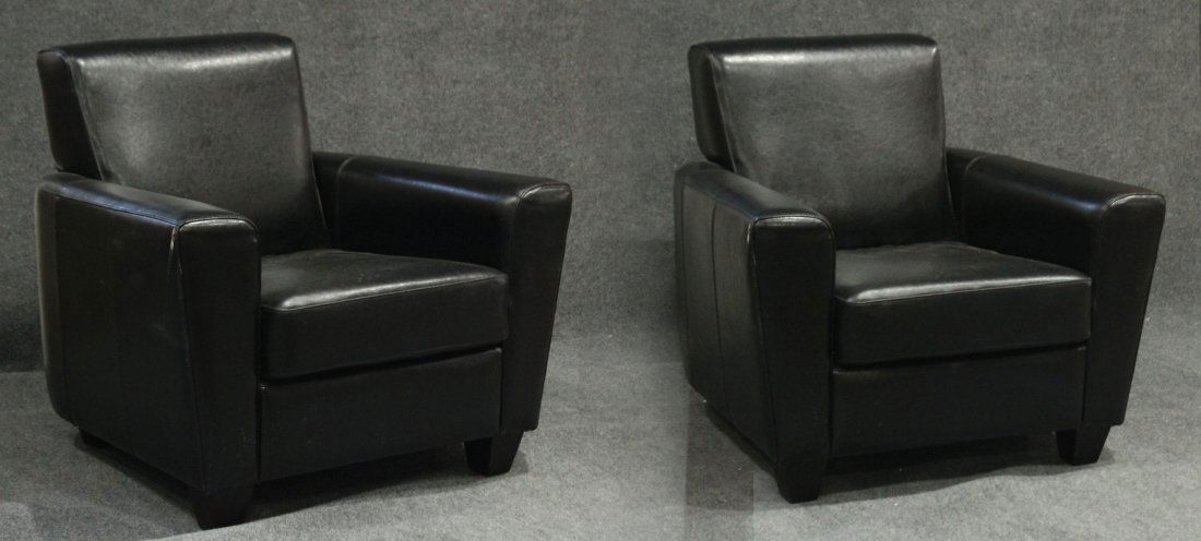 Pair Black Leather Mid Century Design Club Chairs (1 of 7)