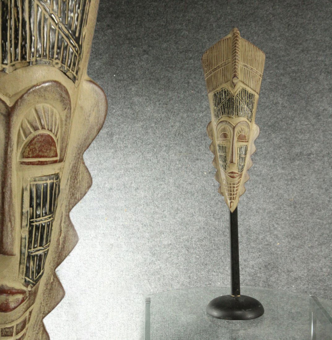 African Carved Wood Face Mask Elongated, Display Stand (1 of 4)