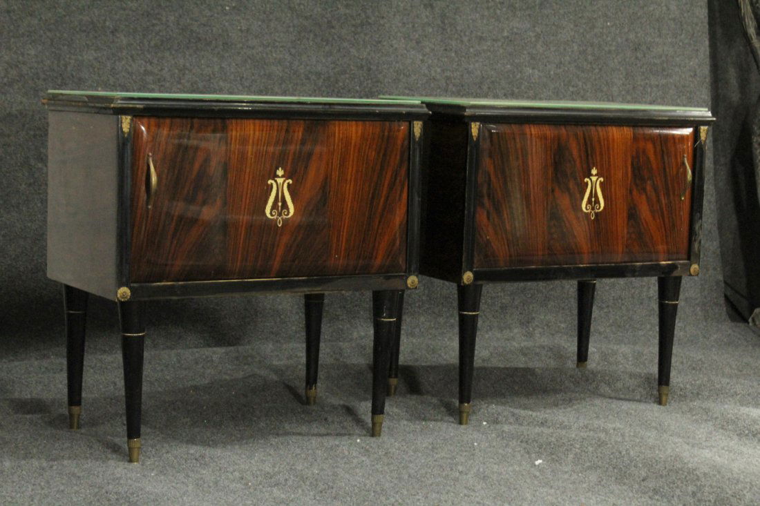 Pair HOLLYWOOD REGENCY Crotch Mahogany Bed Stands (1 of 5)