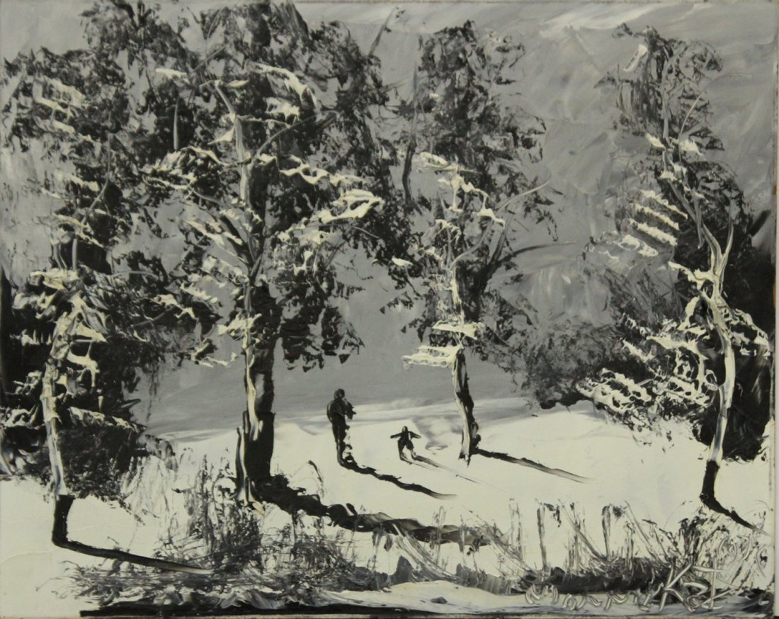 MORRIS KATZ 1978 Listed Jewish Amer WINTER IN CATSKILLS: MORRIS KATZ 1978 Listed Jewish Amer WINTER IN CATSKILLS. Acylic painting on board, signed and dated, no frame. Size: 24 x 30
