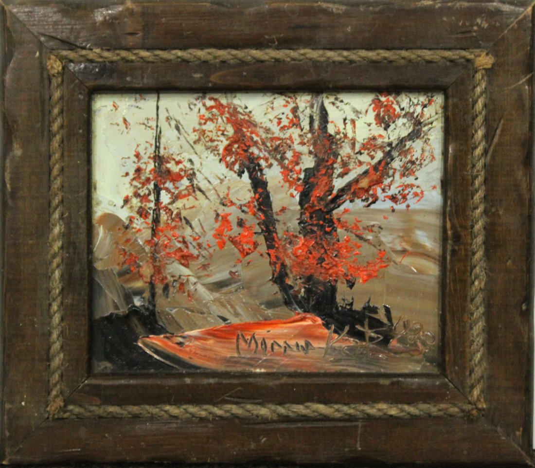 MORRIS KATZ 1983 Listed Jewish American CATSKILLS TREE: MORRIS KATZ 1983 Listed Jewish American CATSKILLS TREE. Acrylic on board painting, signed and dated, original frame. Size: 8.5 x 10 , outside of frame: 12 x 14