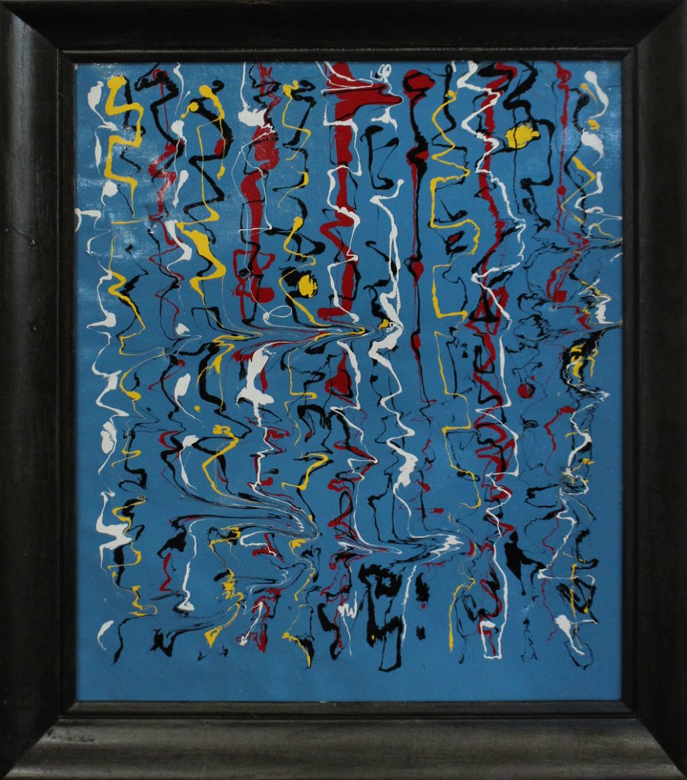 Mid-Century Modern Drip Art Abstract Blue Background (1 of 2)