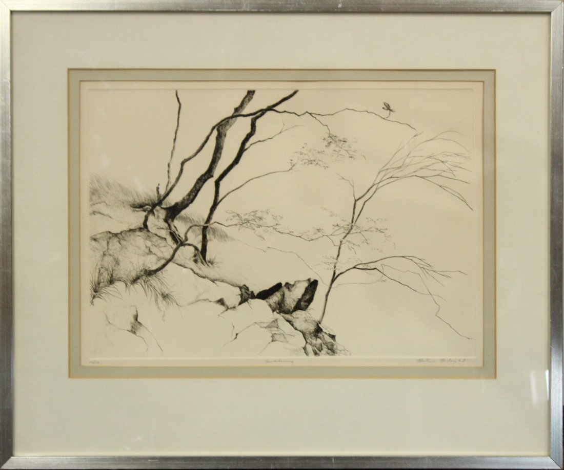 BEATRICE BERLIN 1968 Trees on Rock Formation Edge Litho (1 of 5)