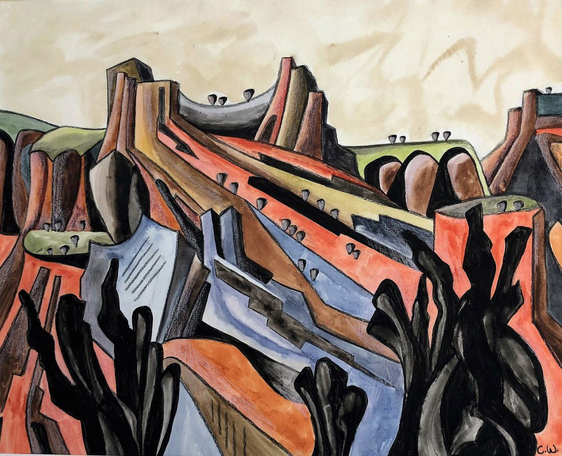 CADY WELLS, New Mexico W/C Modernism Abstract Landscape (1 of 4)