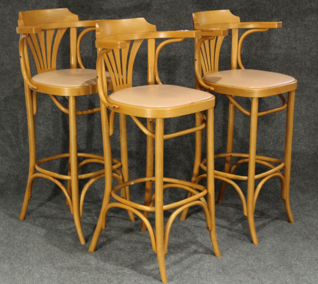 Set Three [3] THONET STYLE Maple Bentwood Bar Stools (1 of 4)