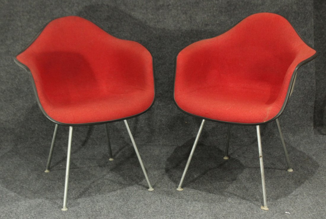 Pair HERMAN MILLER Red Upholstered Shell Arm Chairs (1 of 6)