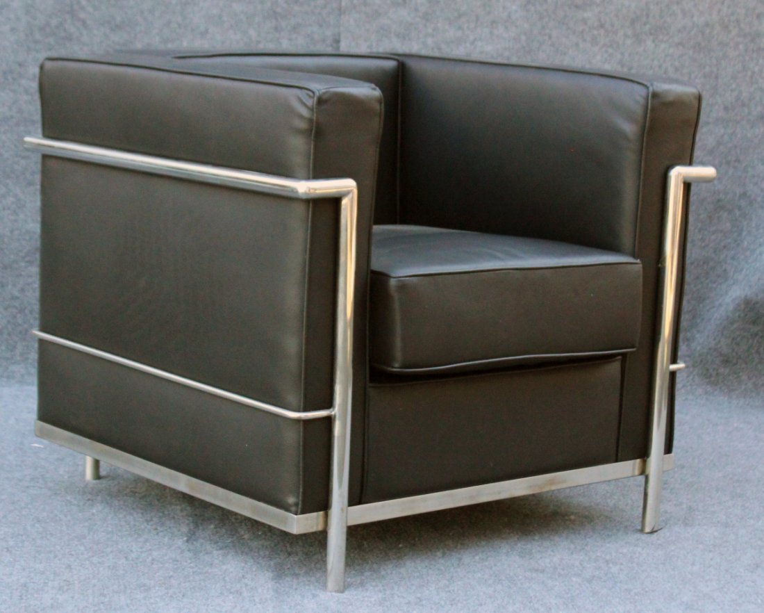 LE CORBUSIER [after] CHROME & BLACK LEATHER CUBE CHAIR (1 of 4)