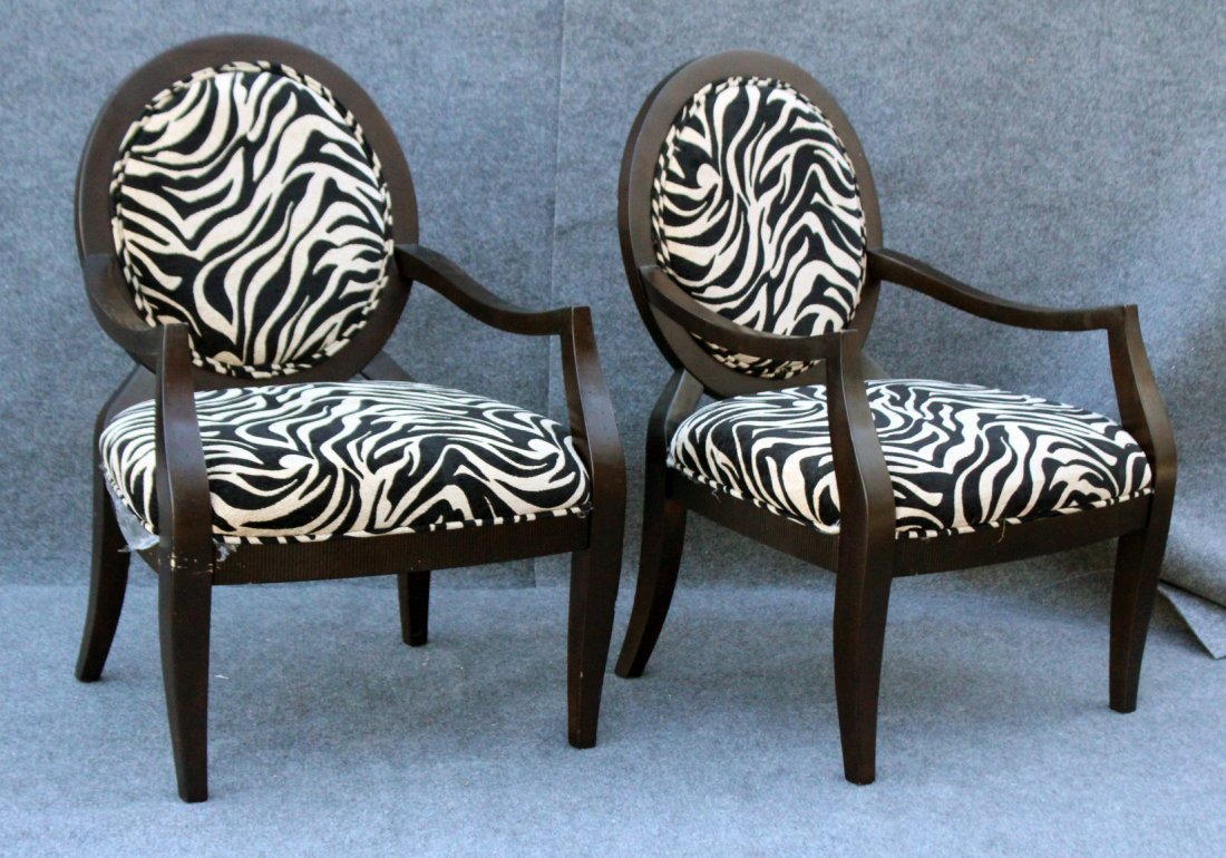 Pair ZEBRA PATTERN Upholstery BOUDOIR ARM CHAIRS Later (1 of 5)