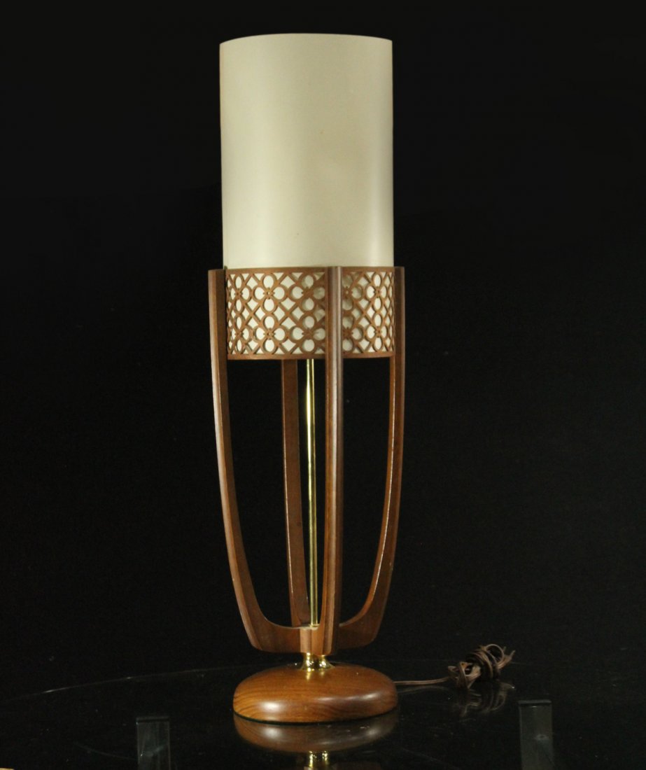 Mid-Century Modern Teak Cylindrical Table Lamp (1 of 6)