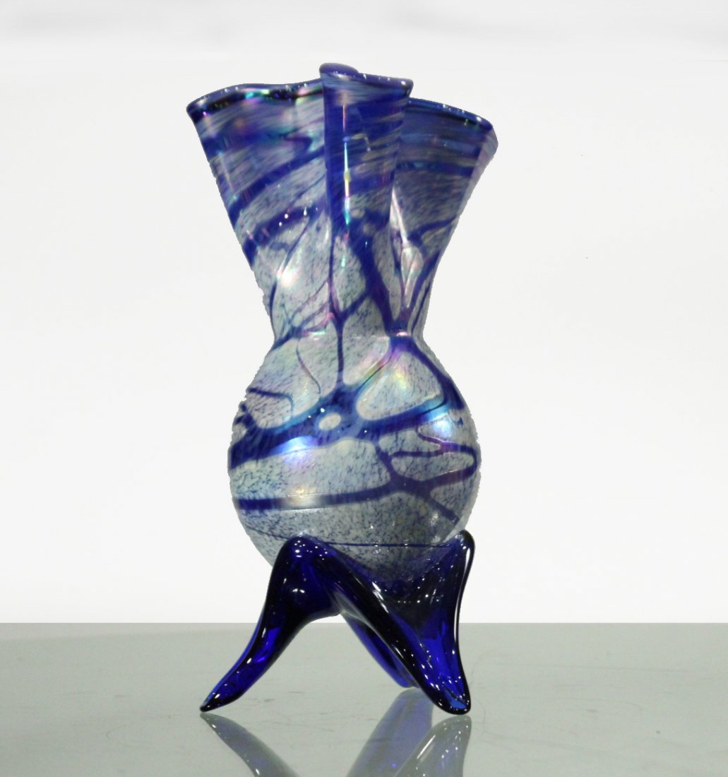 Modern Design Blue & Silver STUDIO ART GLASS VASE (1 of 6)