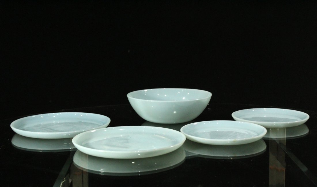 FIRE KING Five [5] Assorted Opaque Glass Plates, Bowl (1 of 4)