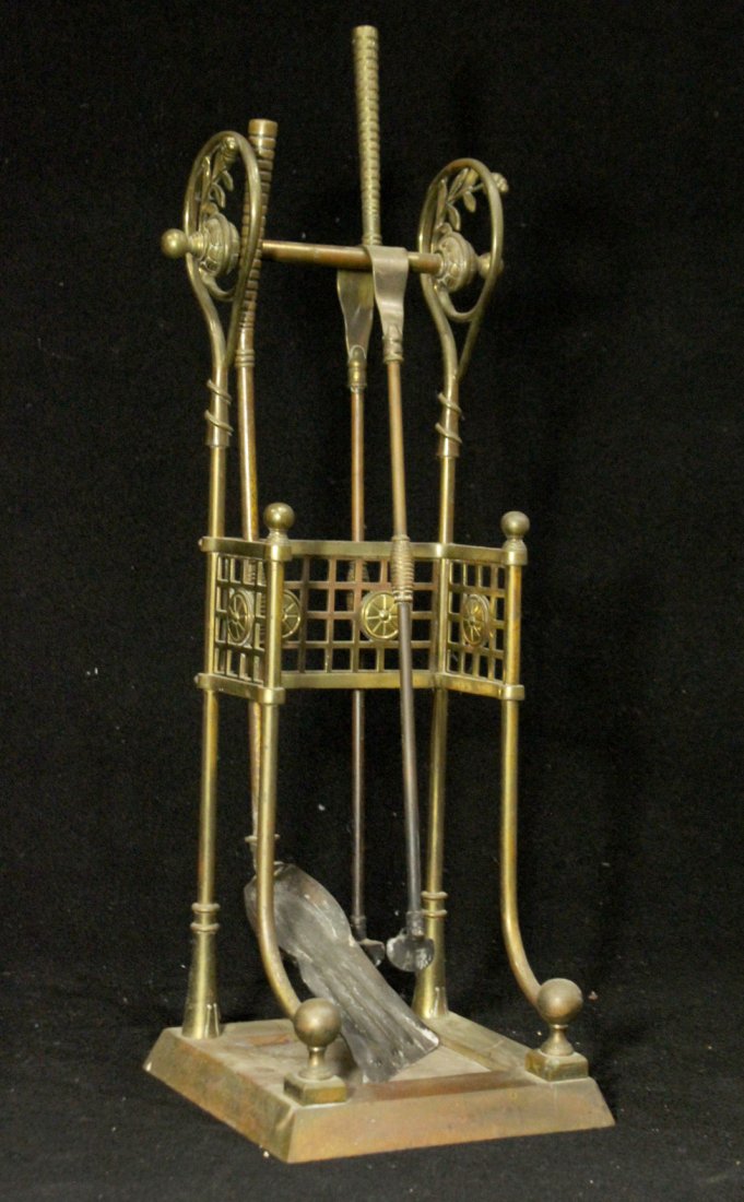 VICTORIAN AESTHETIC MOVEMENT Brass Fireplace Holder (1 of 6)