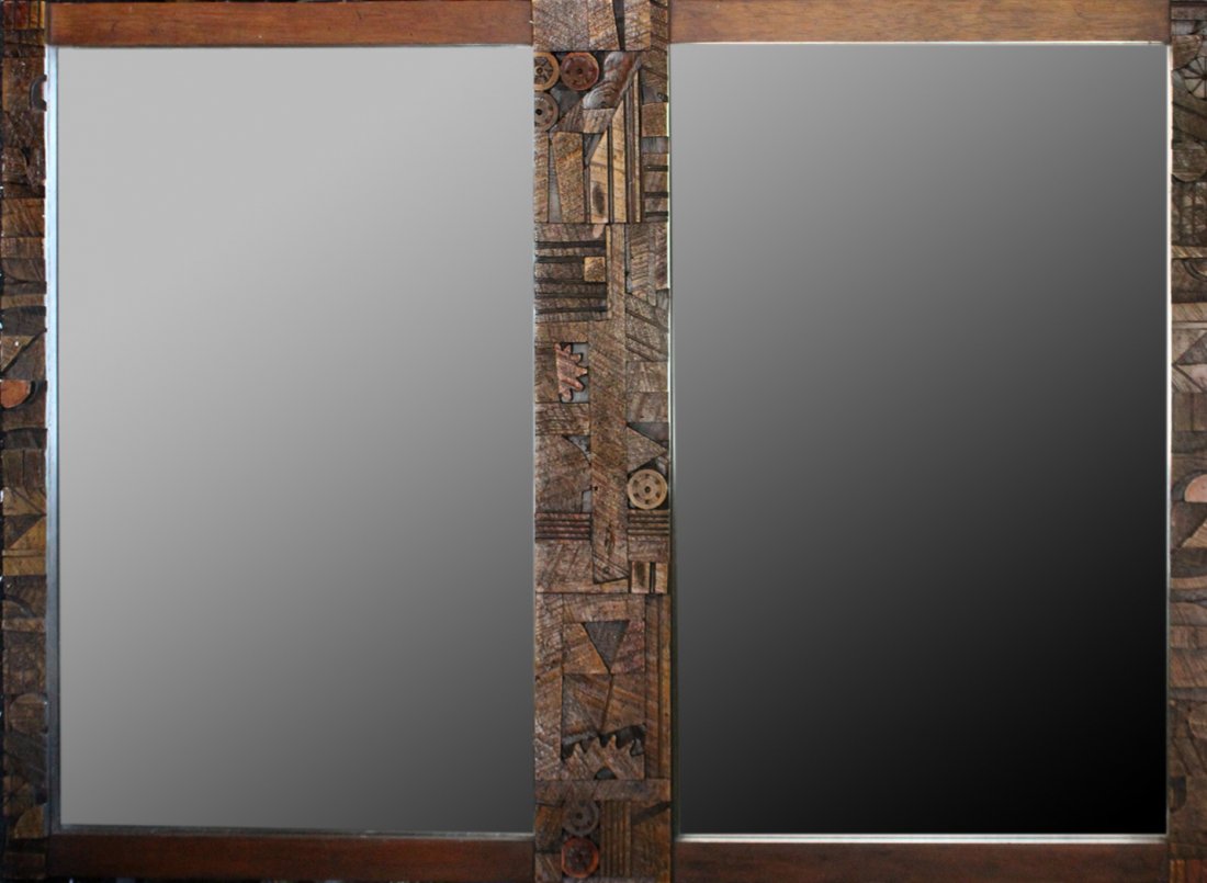 PAUL EVANS For LANE Double BRUTALIST WALL MIRROR (1 of 3)