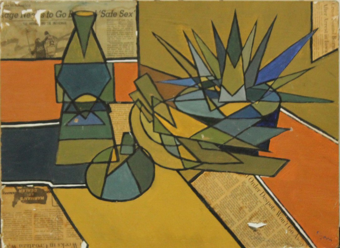 PIGEON, Mid-Century Modern ABSTRACT OIL and COLLAGE (1 of 5)