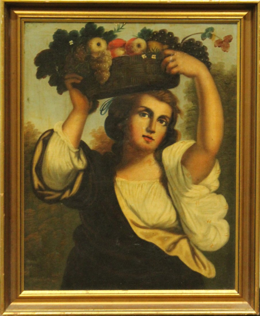 Early 19th C. ITALIAN OIL PAINTING GIRL BASKET OF FRUIT (1 of 5)