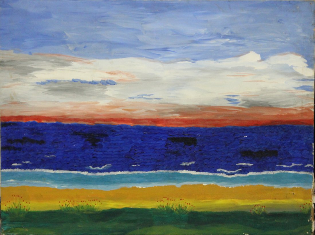 Modernism Landscape Oil/c Land. Ocean , Sky with Clouds (1 of 3)