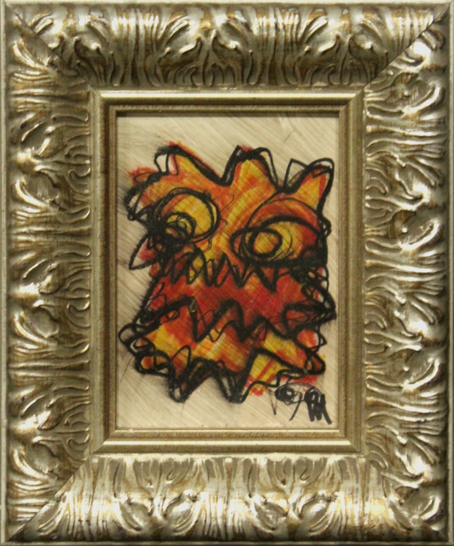 Mid-Century Modern OIL/B GROTESQUE FACE Signed Monogram (1 of 3)