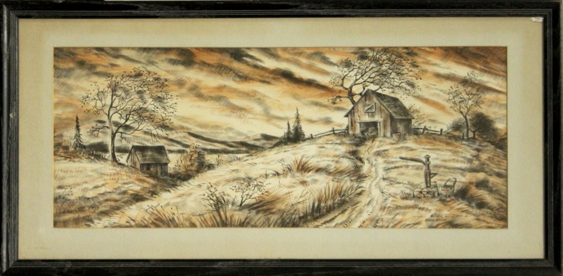 WILLIAM R DAM 1866; Watercolor & Ink , MARCH WINDS (1 of 4)