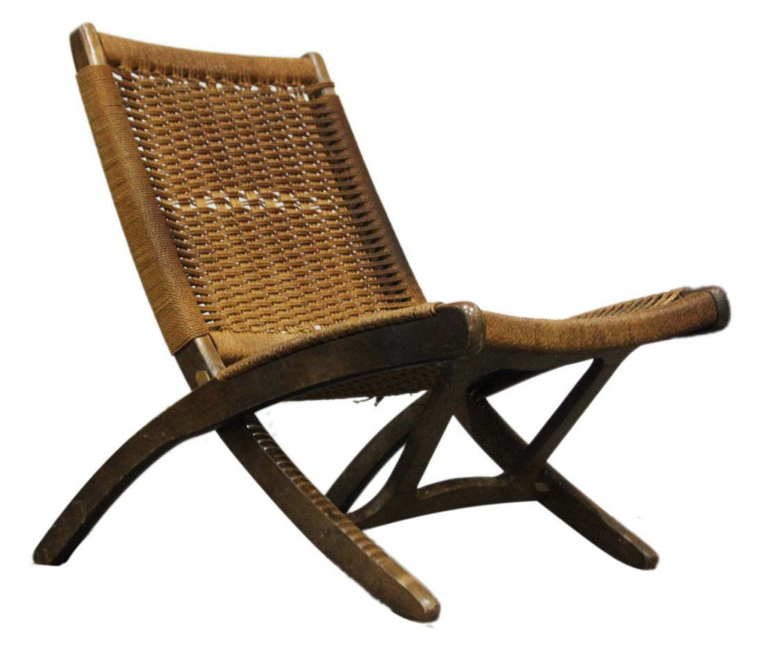 HANS WAGNER FOLDING CHAIR Woven Rope Back & Seat: HANS WAGNER FOLDING CHAIR Woven Rope Back & Seat. Stamped and labeled Made In Yugoslavia. Size: 29 h , 24