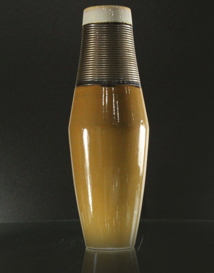 Mid-Century Modern ART POTTERY VASE METAL THREAD TOP (1 of 4)