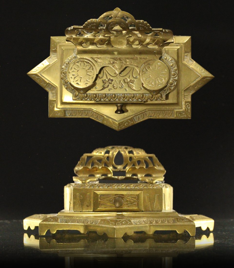 Brass Victorian DESK TOP DOUBLE INKWELL Original (1 of 4)