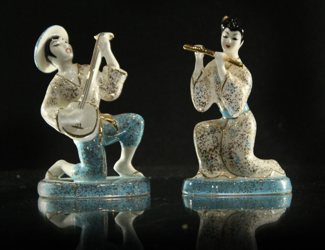 Two [2] Mid-Century CERAMIC MUSICIAN FIGURINES Signed (1 of 7)