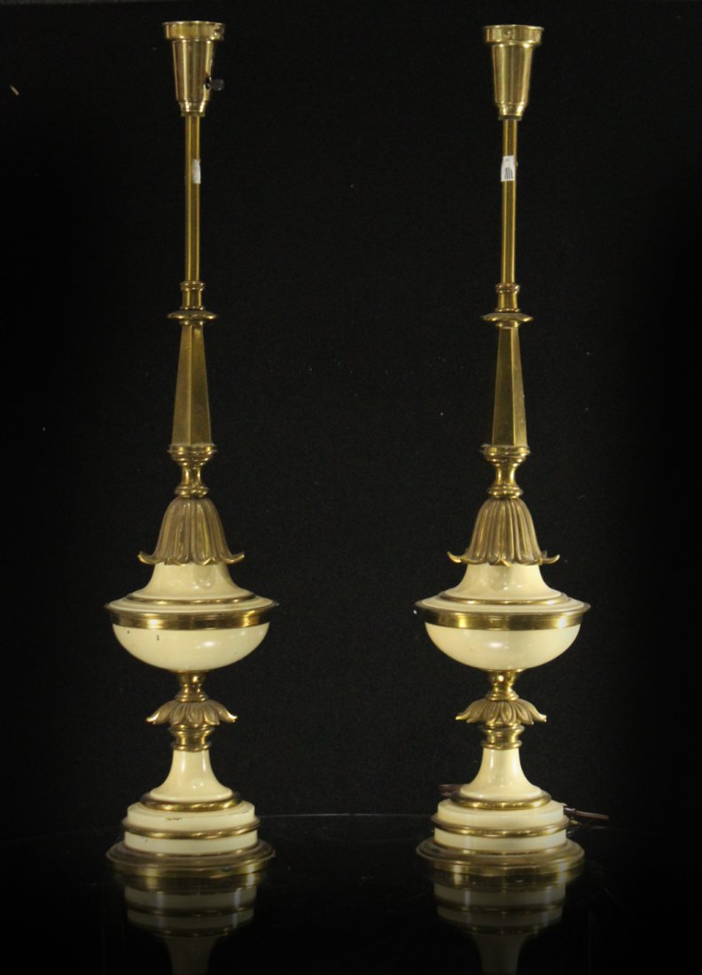Pair HOLLYWOOD REGENCY Tall Brass Table Lamps - Quality (1 of 8)
