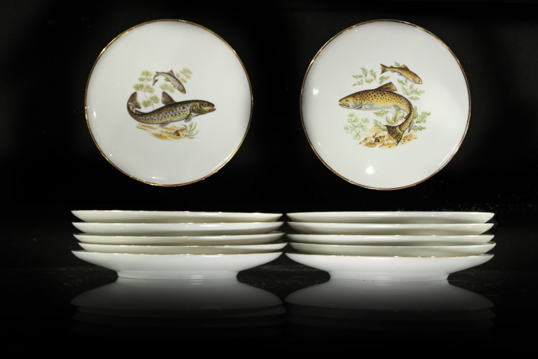 Antique Porcelain FISH PLATES Bavaria , Western Germany