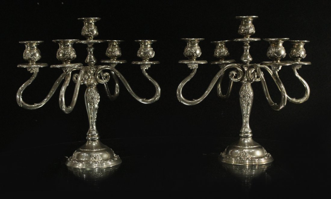 GODINGER Pair Ornate 5-Arm SILVER PLATE CANDLEABRAS (1 of 7)