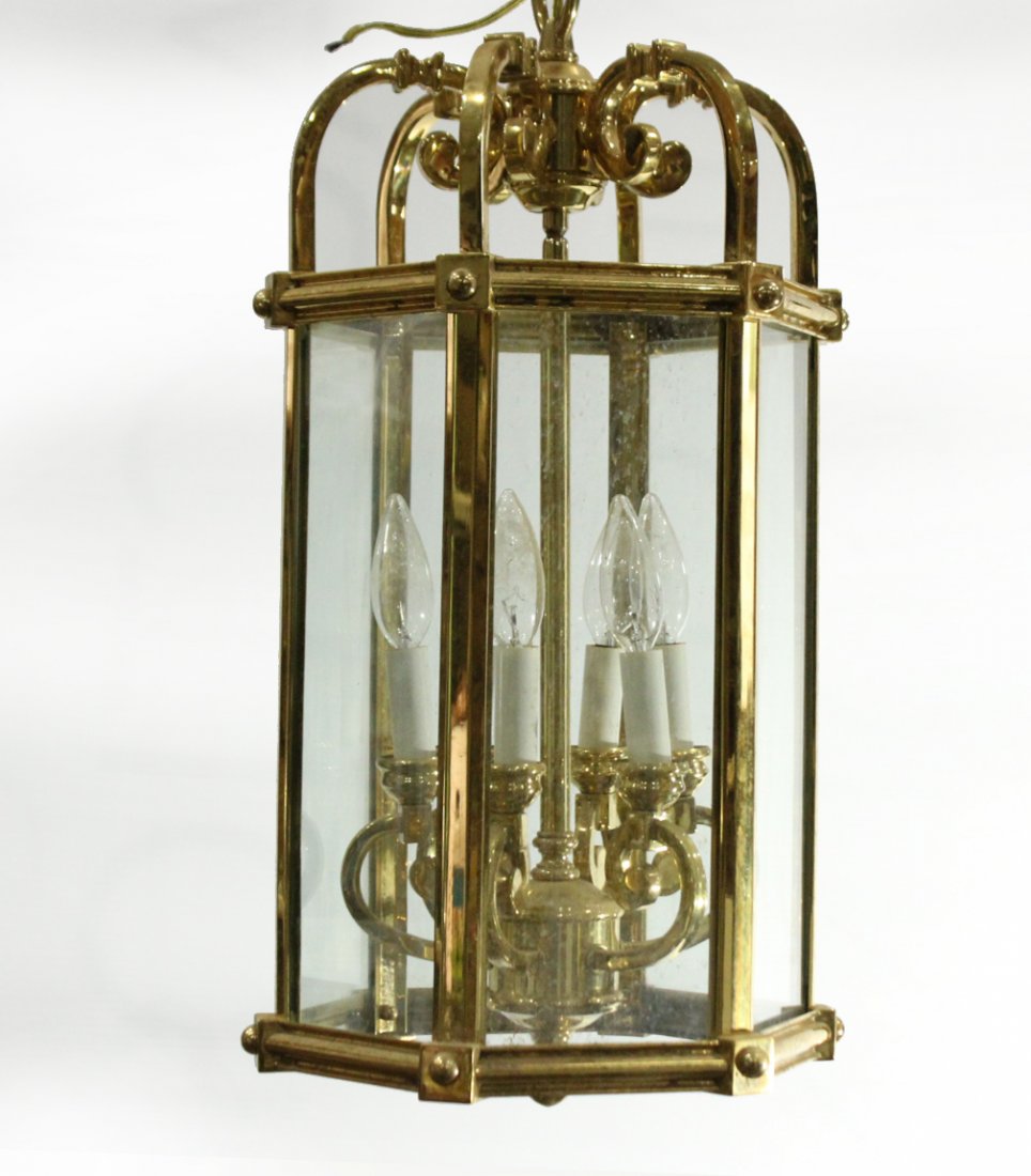 QUALITY BRASS HANGING FIXTURE With Glass Panels (1 of 4)