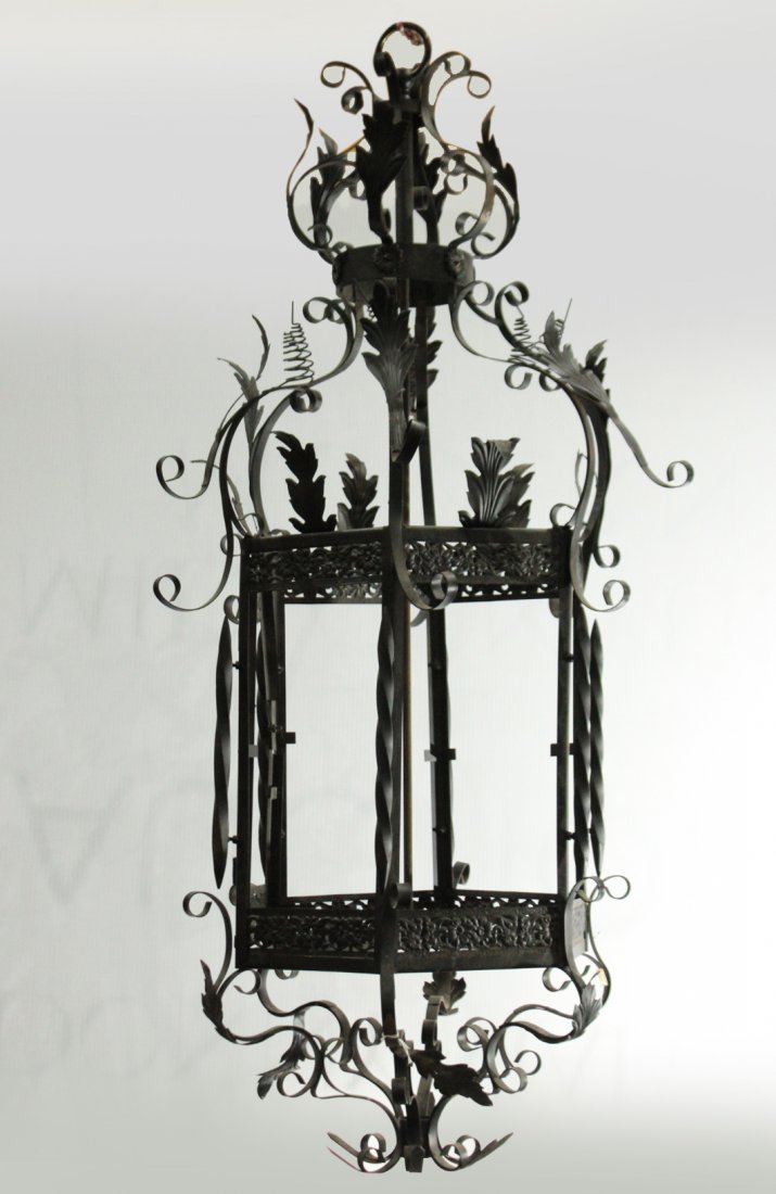Large Ornate WROUGHT IRON METAL HANGING FIXTURE FRAME (1 of 4)
