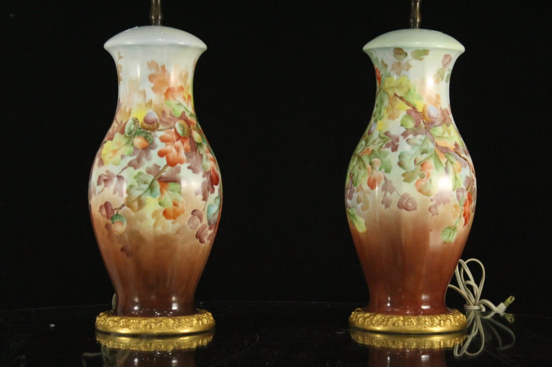 Pair Antique ROSENTHAL PORCELAIN FLORAL TABLE LAMPS (1 of 7)