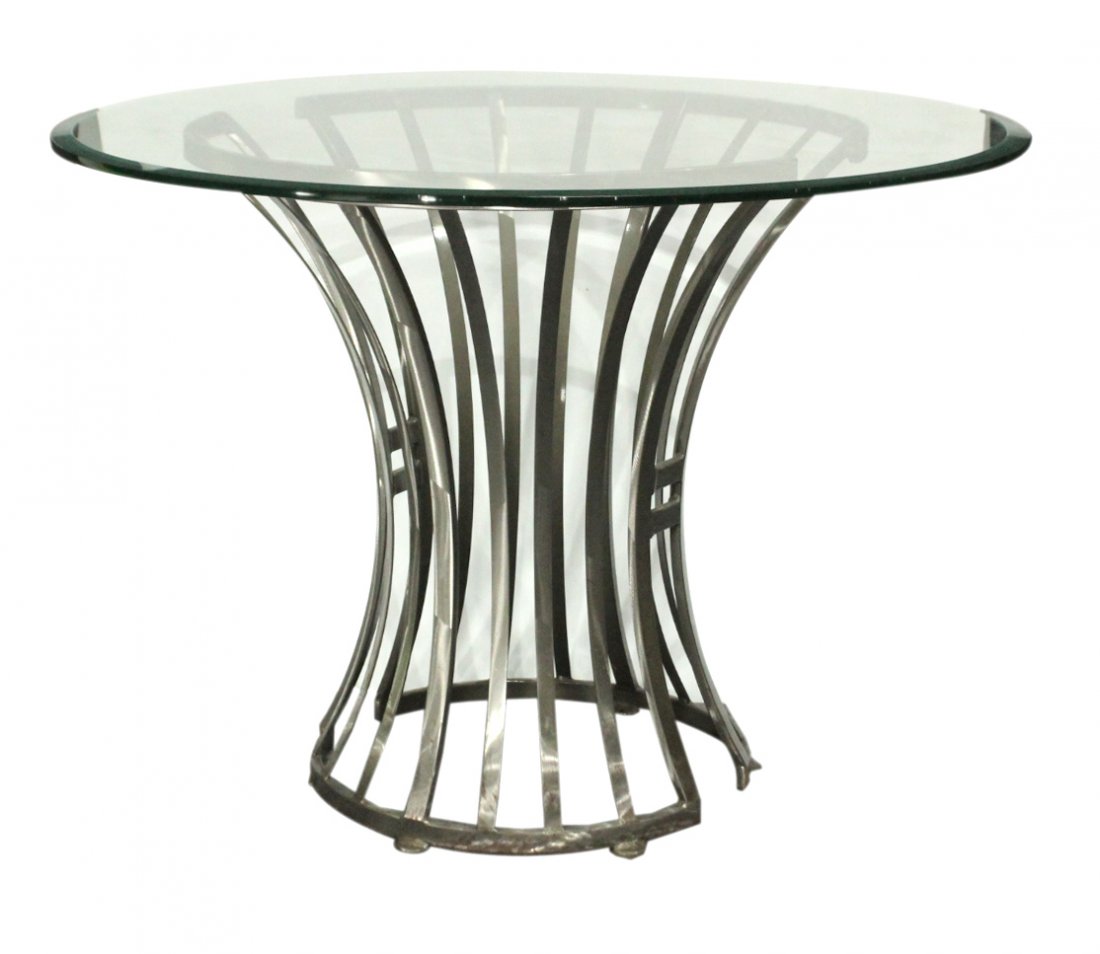 Mid-Century Design BRUSHED STEEL ROUND GLASS TOP TABLE (1 of 5)