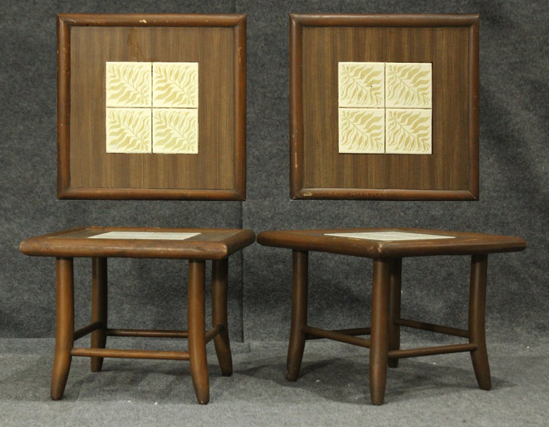 Pair Mid-Century Modern TILE TOP TABORET STANDS (1 of 5)