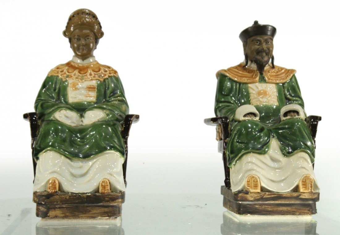 Two [2] ORIENTAL PORCELAIN SEATED FIGURES KING & QUEEN (1 of 4)