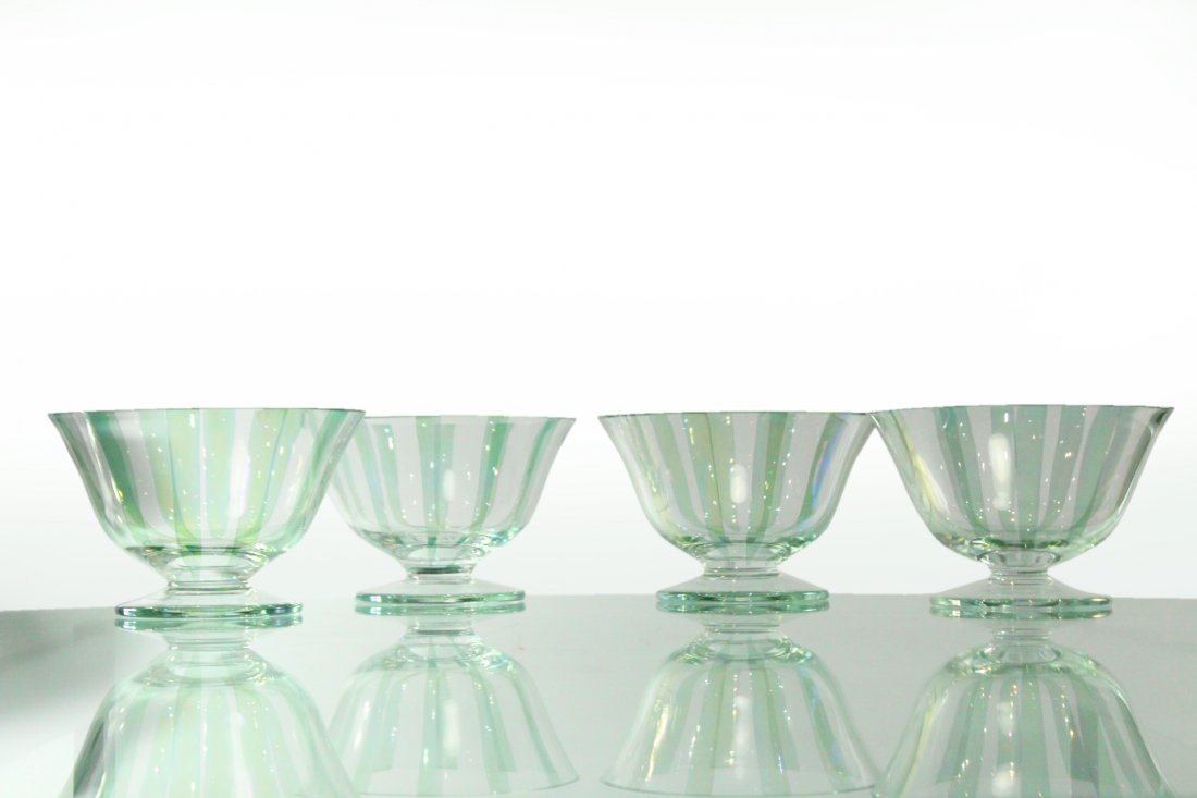 Four [4] ITALIAN GLASS SHERBETS Clear With Green Ribbed (1 of 4)