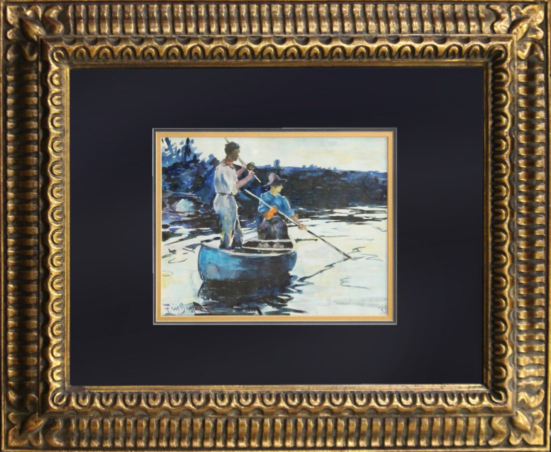 F W BENSON '32 Watercolor FLY FISHING IN CANOE (1 of 5)