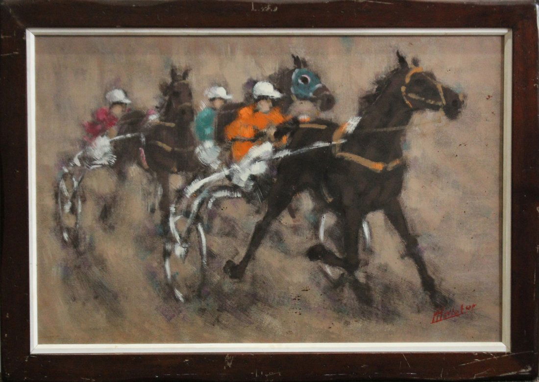 MALETER Oil/C HORSE RACING Painting. (1 of 3)