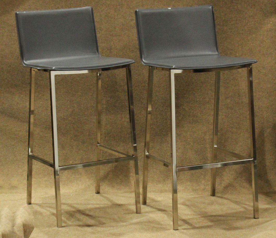 Pair Mid-Century Design BAR STOOLS Brushed Steel Bases (1 of 4)