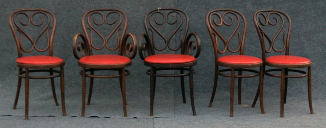 Five [5] THONET BENTWOOD CHAIRS:  2 Arms, 3 Straight (1 of 3)