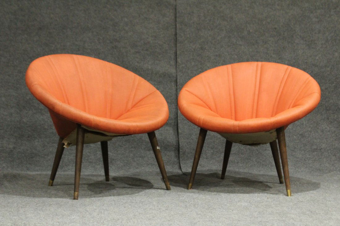 Two [2] Mid-Century Modern ORANGE CIRCLE CHAIRS (1 of 4)